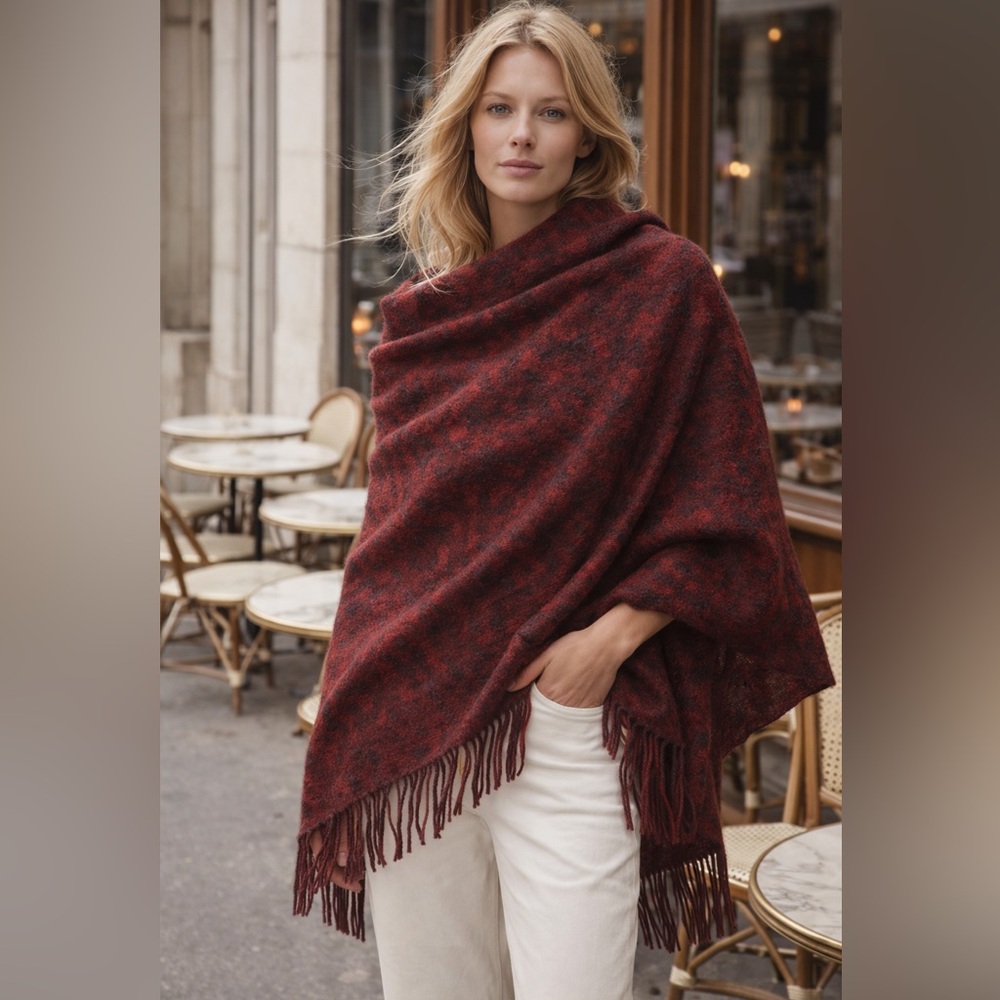 Cashmere 100% Maroon Leopard Print Shawl, Wrap, Scarf, Blanket.
